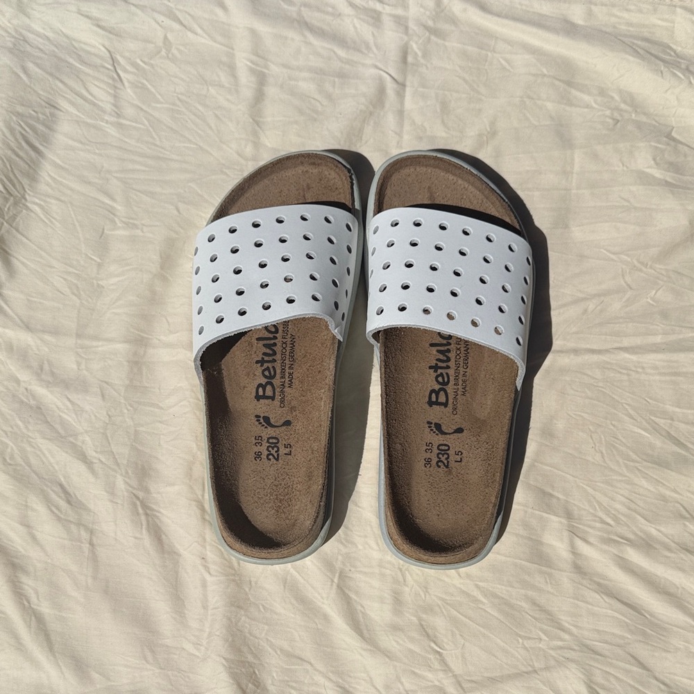 Birkenstock White Perforated Slide Loafers